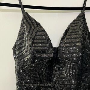 Black sequin mini dress zip back